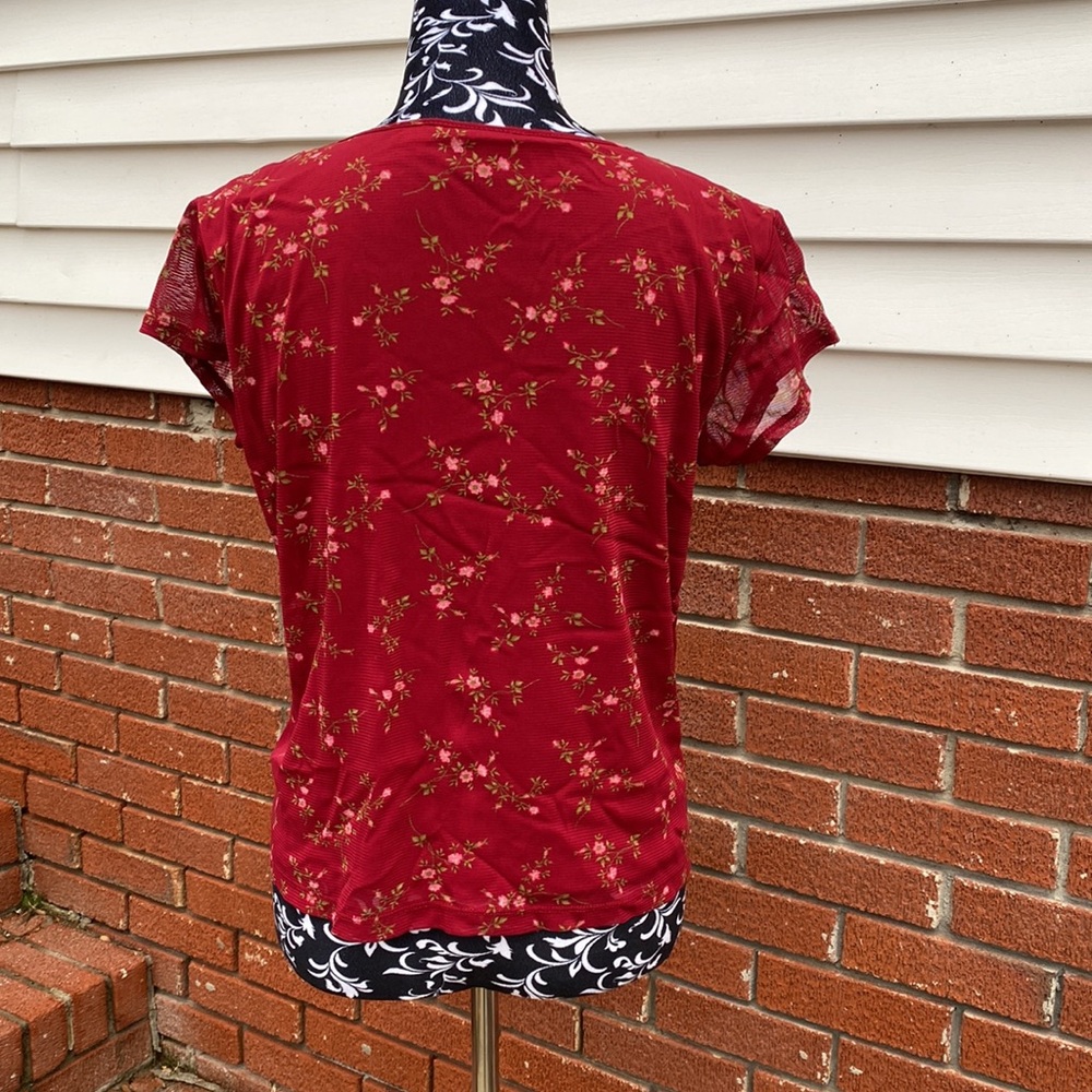 🌹Axcess Floral Babydoll Sleeve Sheer Blouse Attached Slip Liner Liz Claiborne - Picture 7 of 10